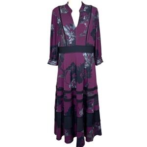 Neiman Marcus Womens Purple Floral Lace Trim Maxi Dress Size 8 Boho Whimsygoth